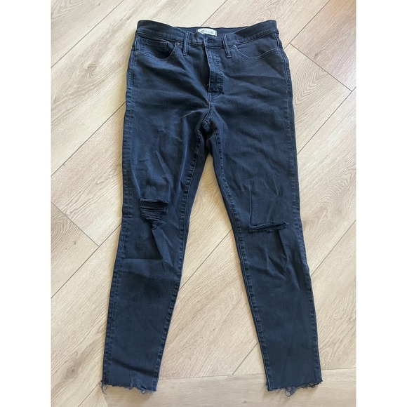 Madewell 9" High-Rise Skinny Jeans Distressed Black Wash Ripped Knee Size 31 - Picture 1 of 7